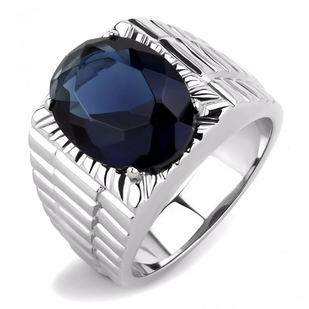 Solitaire Mens Vintage Oval Cut Lab Sapphire Stainless Steel Ring Size 8 —12
